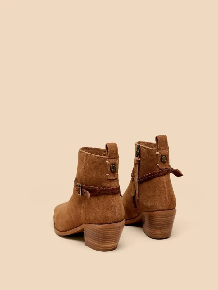White Stuff BOOTS Peony Suede Plait Strap Boot Mid Tan 8211 Women