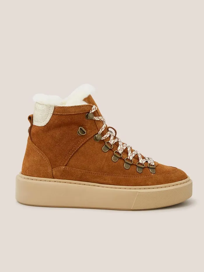 White Stuff BOOTS Suede Shearling Hiker Bootie Dark Tan 8211 Women