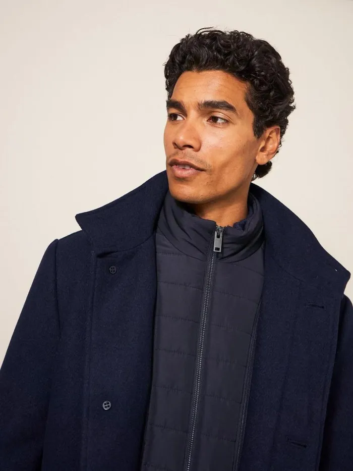 White Stuff COATS and JACKETS Horsholm Wool Funnel Neck Coat Dark Navy 8211 Men