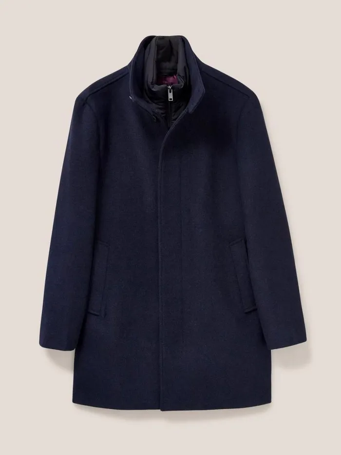 White Stuff COATS and JACKETS Horsholm Wool Funnel Neck Coat Dark Navy 8211 Men