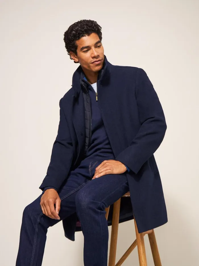 White Stuff COATS and JACKETS Horsholm Wool Funnel Neck Coat Dark Navy 8211 Men