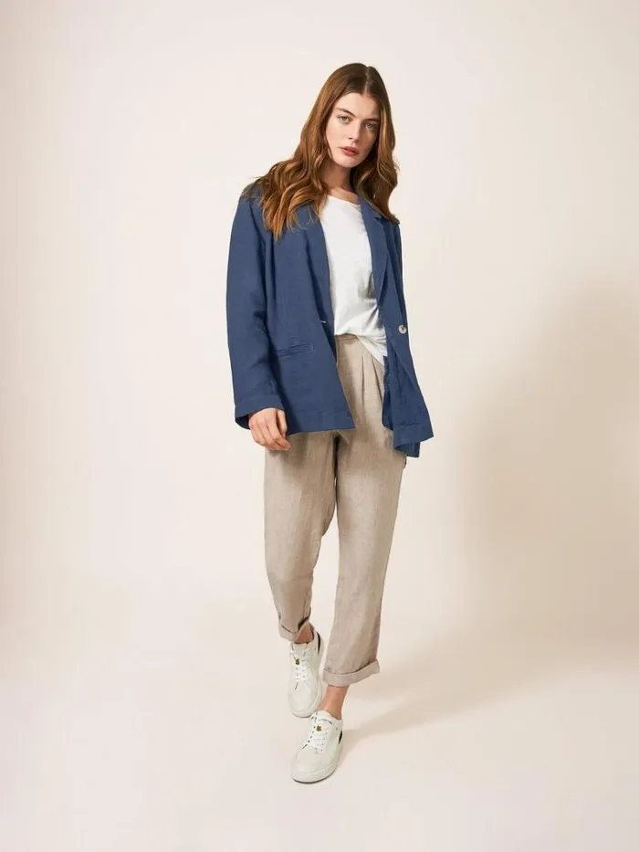 White Stuff COATS and JACKETS Scarlett Linen Blend Blazer Dark Navy 8211 Women