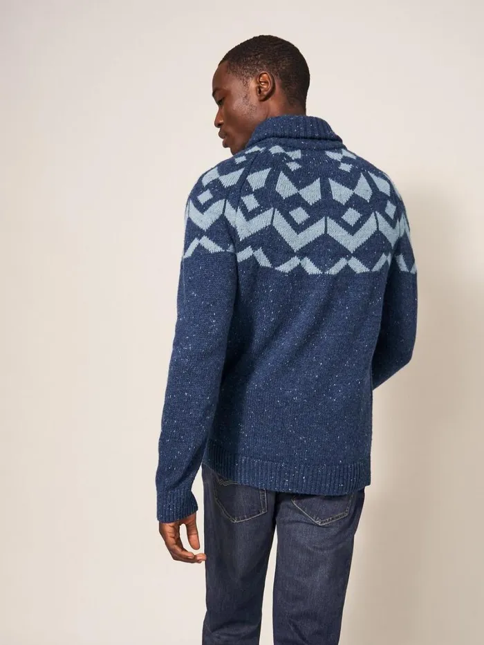 White Stuff KNITWEAR Arundel Geo Fairisle Shawl Navy Multi 8211 Men