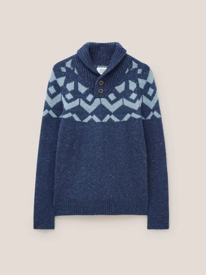 White Stuff KNITWEAR Arundel Geo Fairisle Shawl Navy Multi 8211 Men