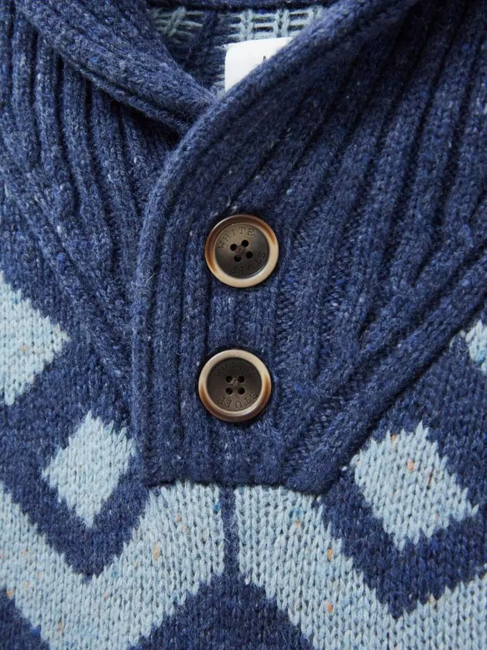 White Stuff KNITWEAR Arundel Geo Fairisle Shawl Navy Multi 8211 Men