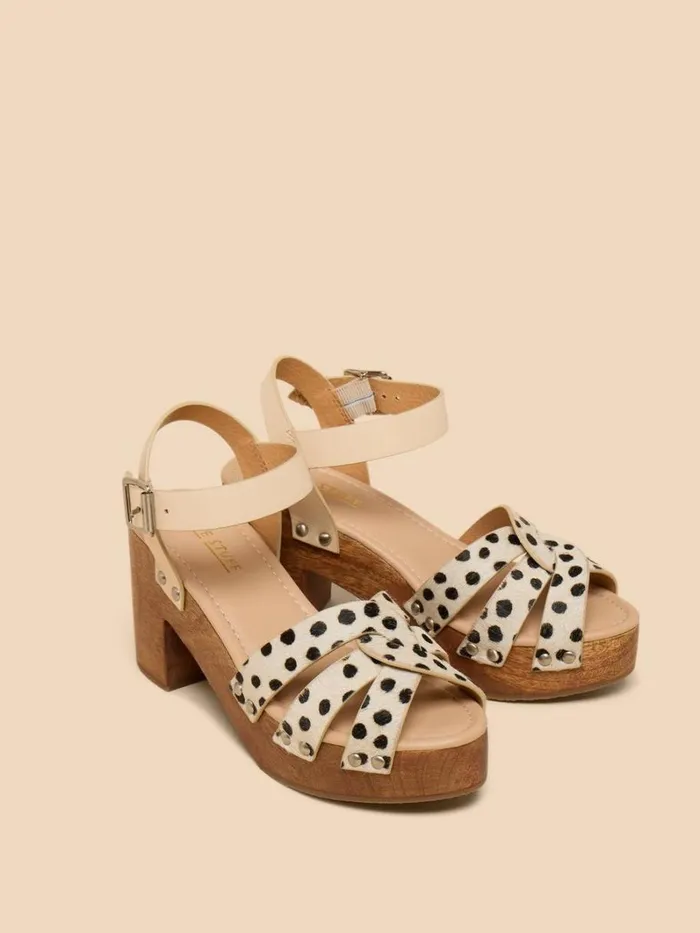 White Stuff SANDALS Cosmo Leather Heeled Clog Ivory Print 8211 Women