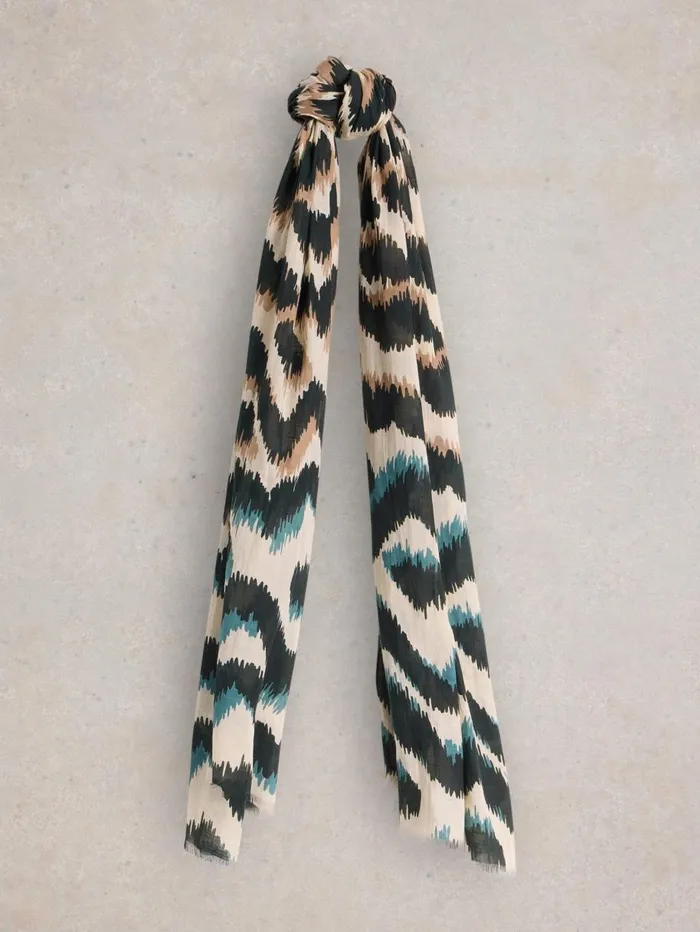 White Stuff SCARVES Squiggle Ikat Print Scarf Natural Multi 8211 Women