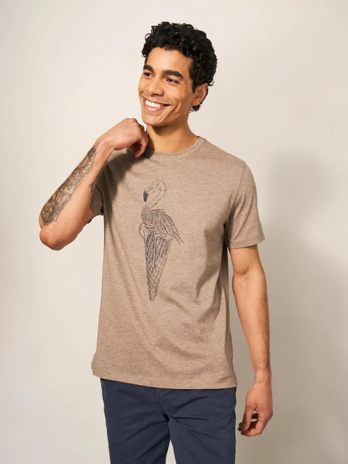 White Stuff TSHIRTS Ice Cream Flamingo Graphic Tee Mid Pink 8211 Men