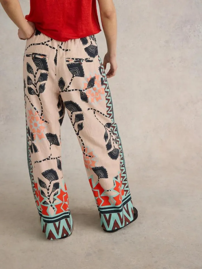 White Stuff TROUSERS Lucy Linen Blend Wide Trouser Natural Print 8211 Women