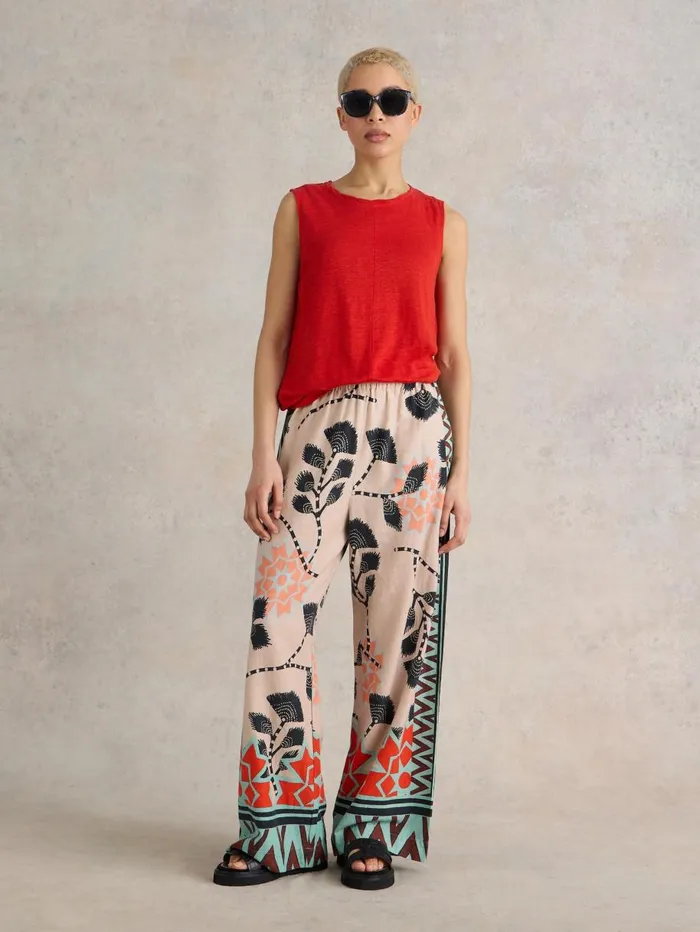 White Stuff TROUSERS Lucy Linen Blend Wide Trouser Natural Print 8211 Women