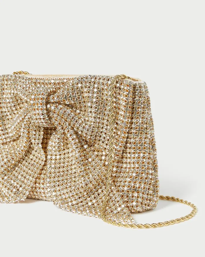 Women Clutches Loeffler Randall Jolene Gold Diamant Bow Clutch L Clutches L Handbags