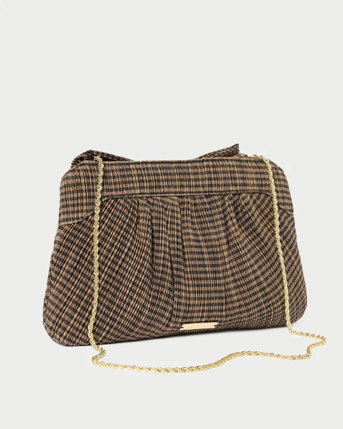 Women Clutches Loeffler Randall Rayne BrownBlack Pleated Bow Clutch