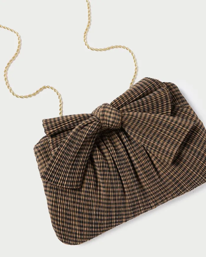 Women Clutches Loeffler Randall Rayne BrownBlack Pleated Bow Clutch