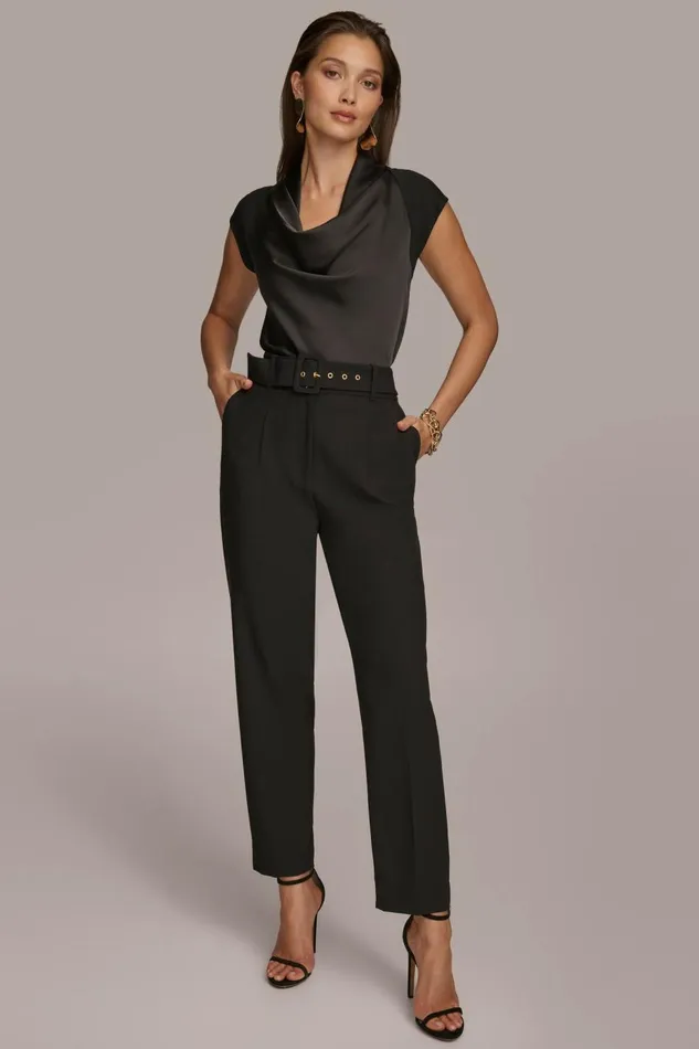 Women Donna Karan Pants PLEATED PANT WITH BELT Black