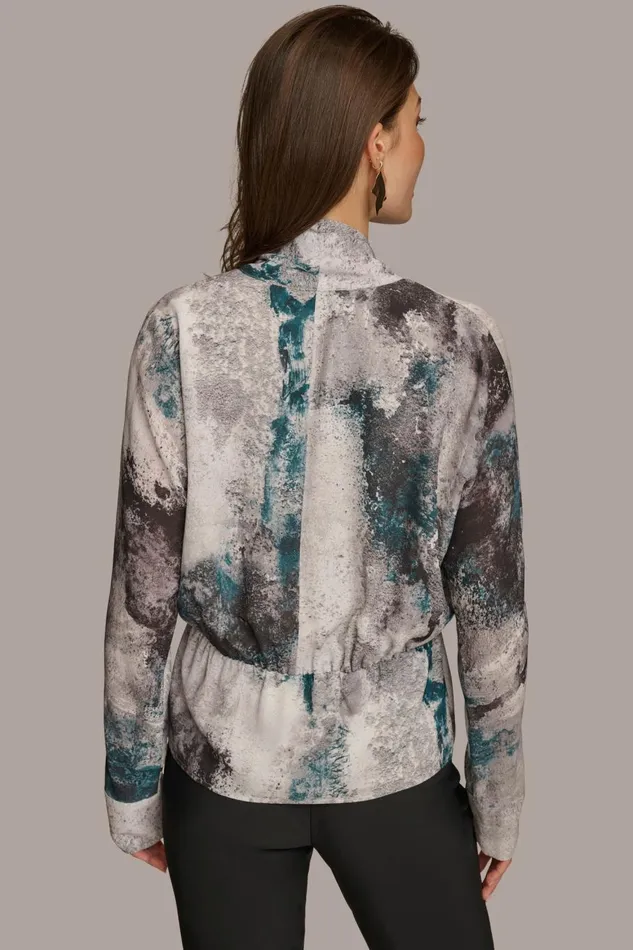 Women Donna Karan Sweaters And Tops PRINTED FAUX WRAP BLOUSE Peacock Multi