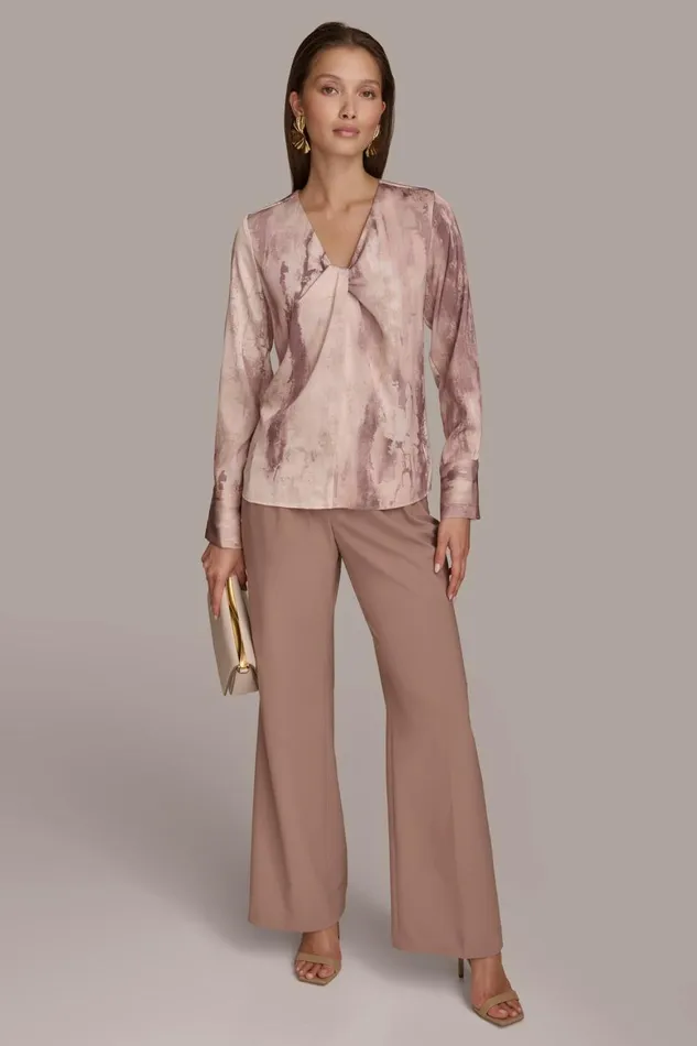 Women Donna Karan Sweaters And Tops TWIST NECK BLOUSE Mink Multi