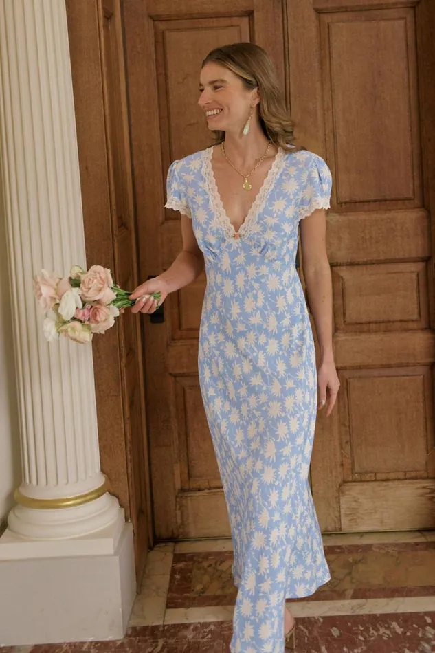 Women Dresses RIXO Clarice Vintage Daisy Blue Women Dresses RIXO Clarice Vintage Daisy Blue