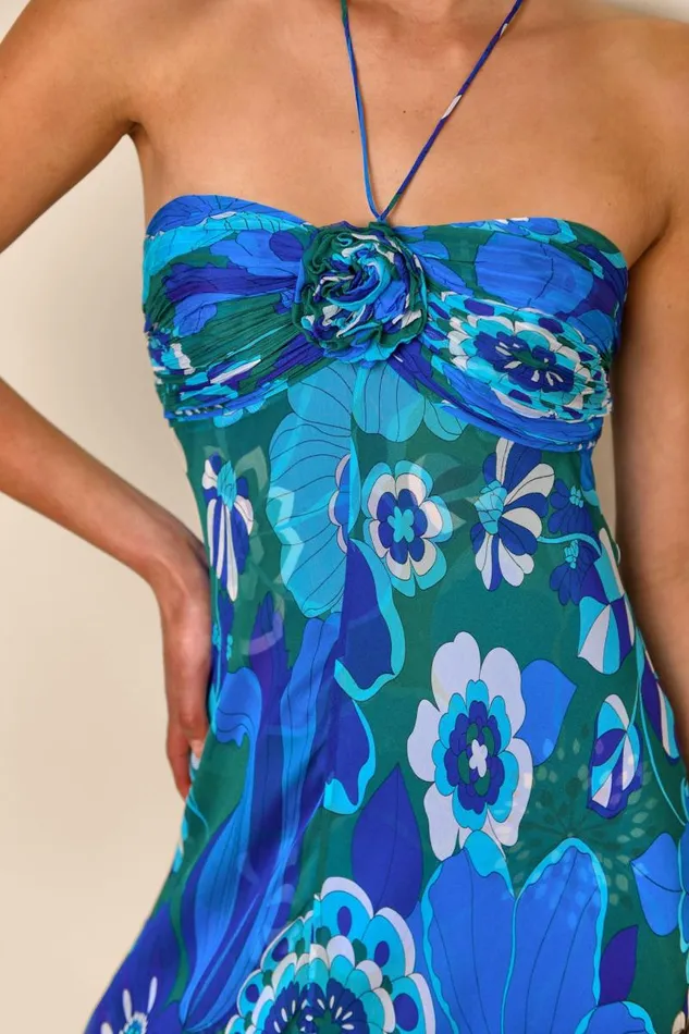 Women Dresses RIXO Samira Retro Floral Blue Women Dresses RIXO Samira Retro Floral Blue