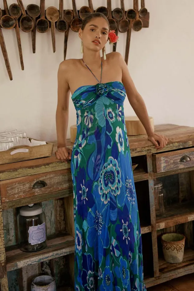 Women Dresses RIXO Samira Retro Floral Blue Women Dresses RIXO Samira Retro Floral Blue