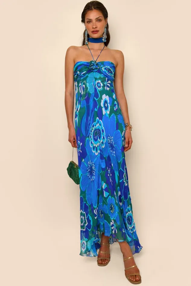 Women Dresses RIXO Samira Retro Floral Blue Women Dresses RIXO Samira Retro Floral Blue