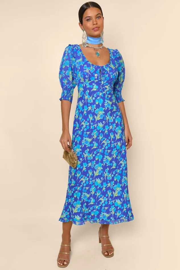 Women Dresses RIXO Sathya Fontainhas Floral Cobalt