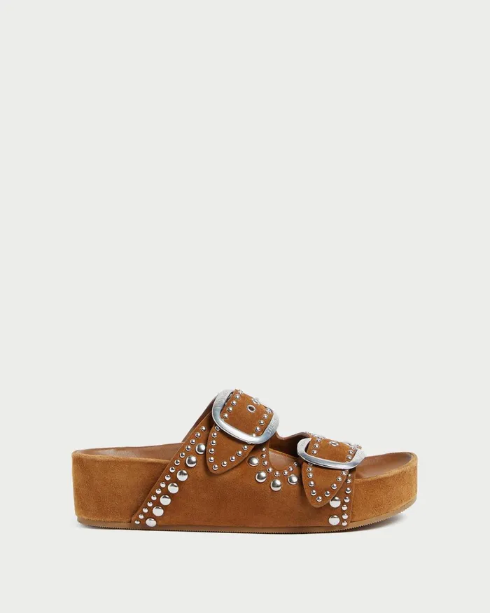 Women Flat Sandals Loeffler Randall Jack Cacao Suede Studded Sandal L Flat Sandals L Footwear