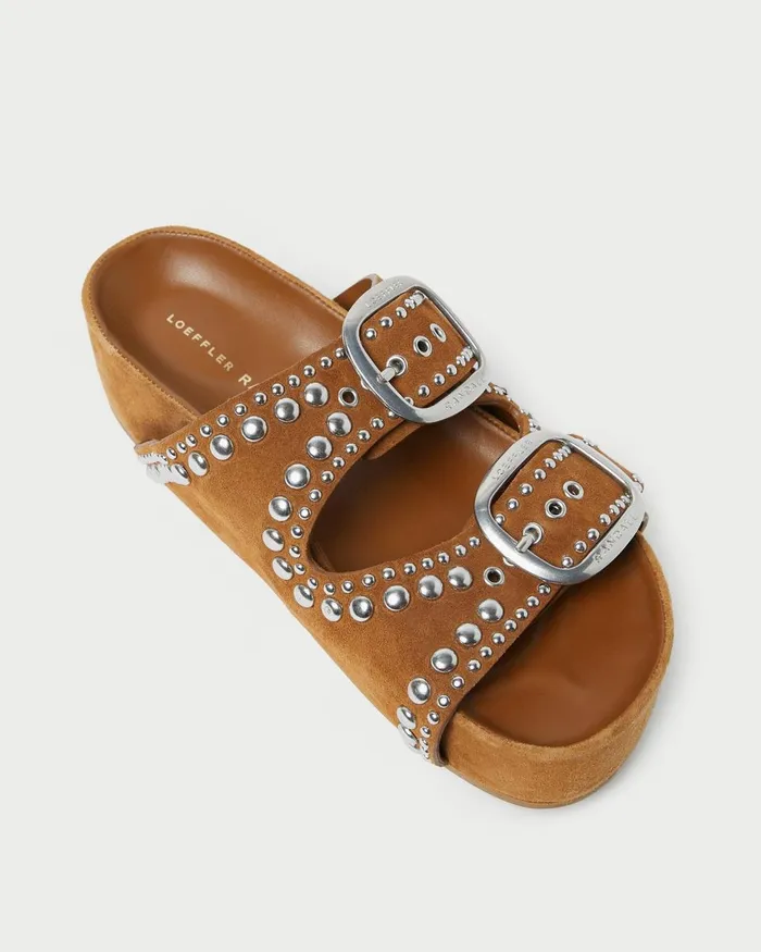 Women Flat Sandals Loeffler Randall Jack Cacao Suede Studded Sandal L Flat Sandals L Footwear