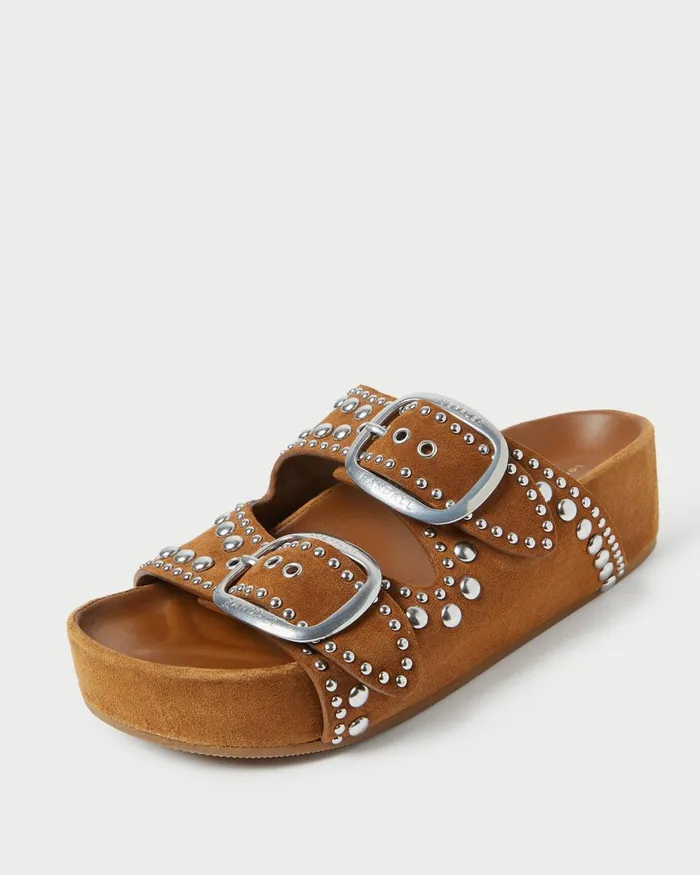 Women Flat Sandals Loeffler Randall Jack Cacao Suede Studded Sandal L Flat Sandals L Footwear
