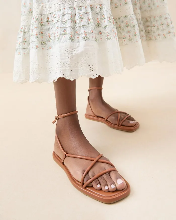 Women Flat Sandals Loeffler Randall Noor Timber Leather Flat Sandal I Flat Sandals I Footwear