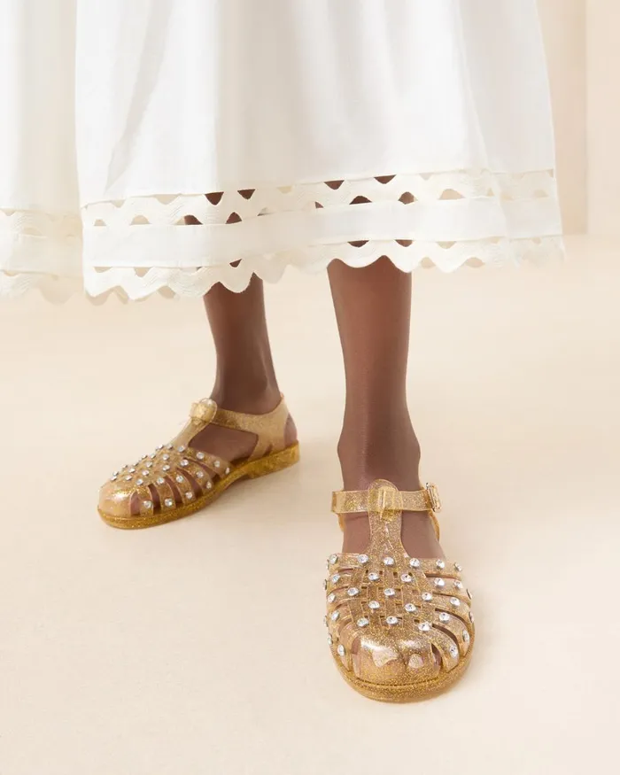 Women Flat Sandals Loeffler Randall Rhys Champagne Glitter Jelly Sandal I Flat Sandals I Footwear