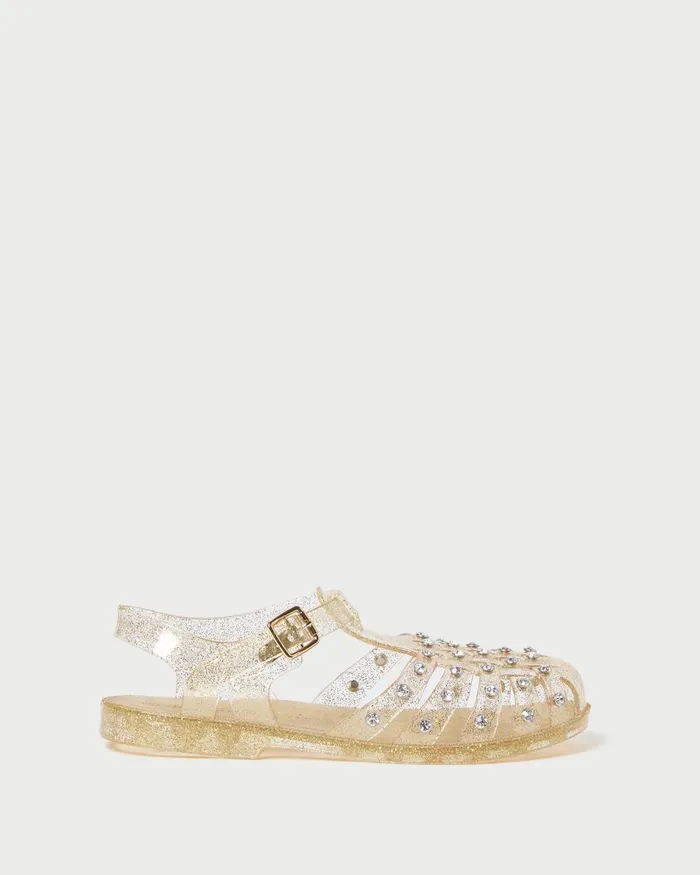 Women Flat Sandals Loeffler Randall Rhys Champagne Glitter Jelly Sandal I Flat Sandals I Footwear