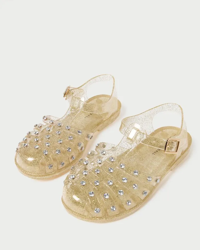 Women Flat Sandals Loeffler Randall Rhys Champagne Glitter Jelly Sandal I Flat Sandals I Footwear