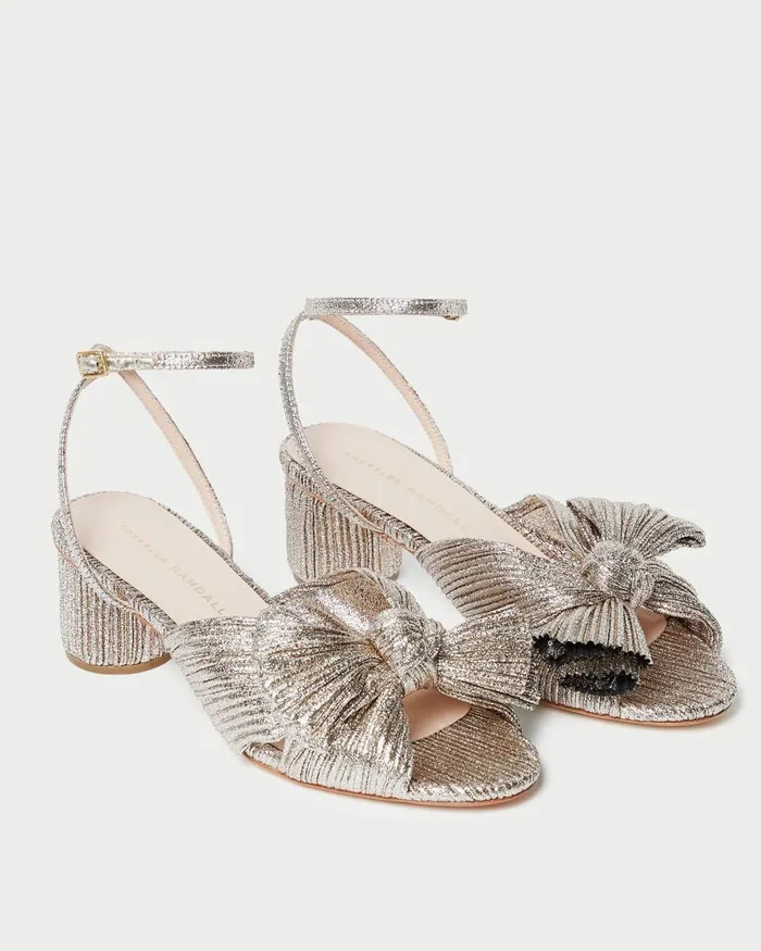 Women Heeled Sandals Loeffler Randall Dahlia Champagne Pleated Bow Heel L Heeled Sandals L Footwear