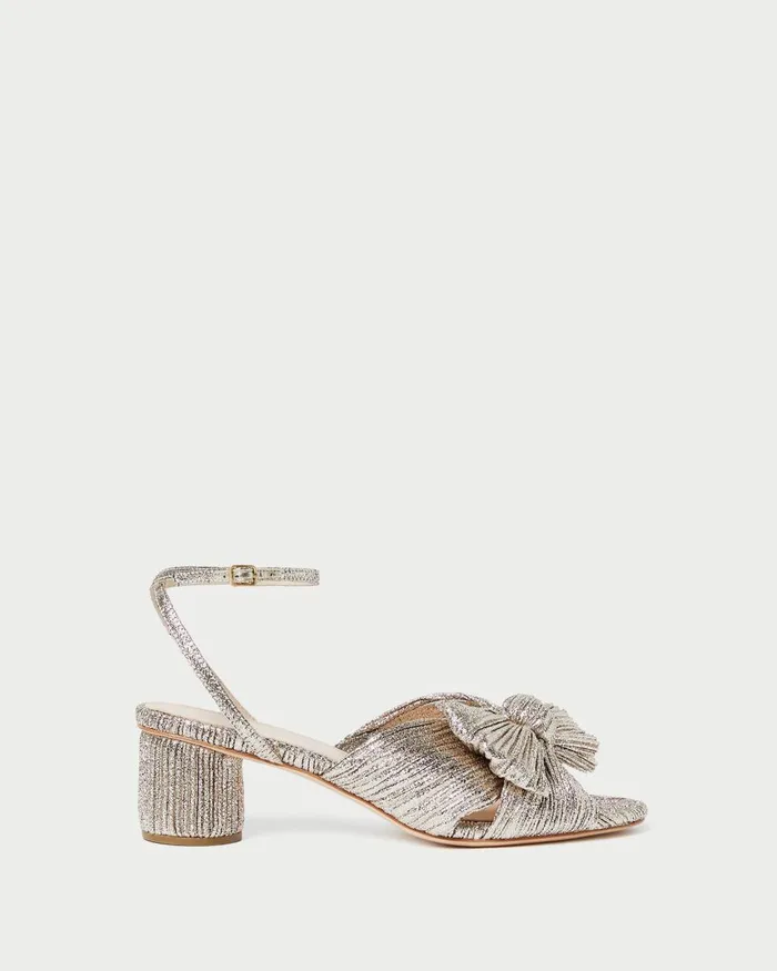 Women Heeled Sandals Loeffler Randall Dahlia Champagne Pleated Bow Heel L Heeled Sandals L Footwear