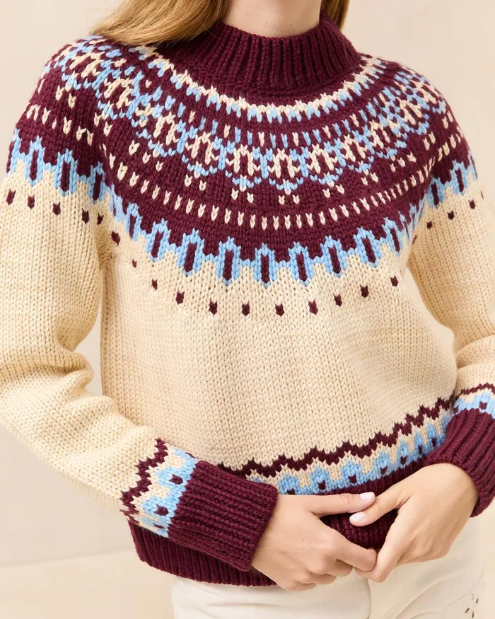 Women Knitwear Loeffler Randall Florence CreamMaroon Fairisle Sweater Women Knitwear Loeffler Randall Florence CreamMaroon Fairisle Sweater
