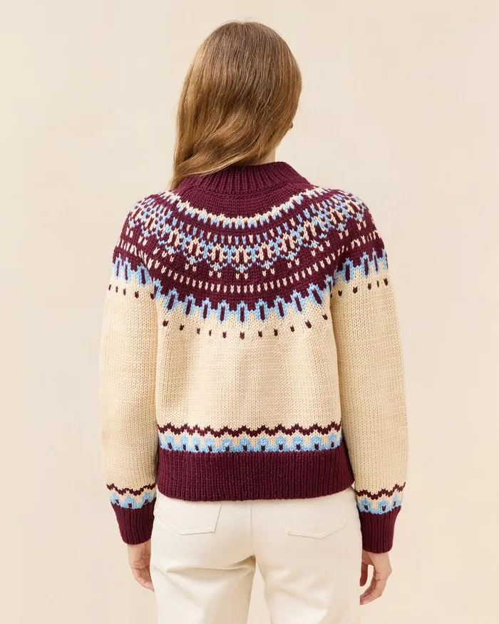 Women Knitwear Loeffler Randall Florence CreamMaroon Fairisle Sweater Women Knitwear Loeffler Randall Florence CreamMaroon Fairisle Sweater