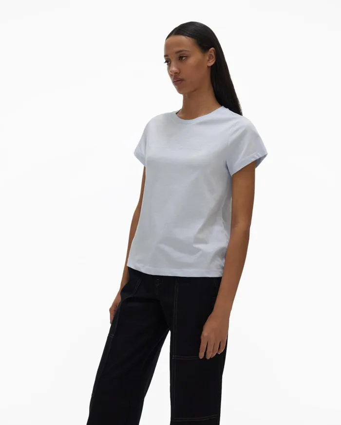 Women Logo Baby Tee Cyber Blue Helmut Lang TShirts and Sweatshirts