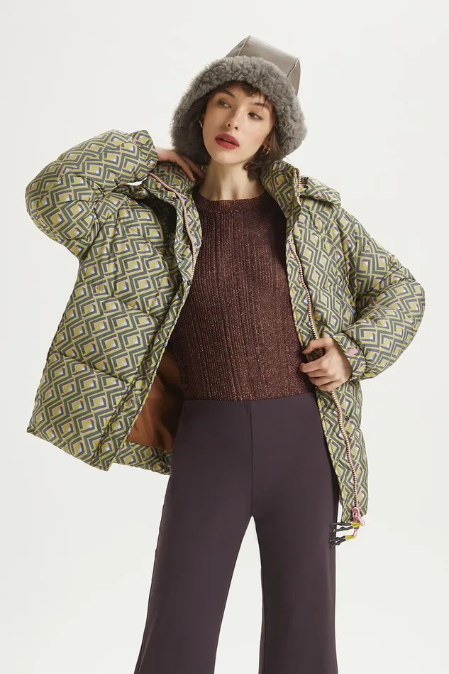 Women Malparmi Coats Printed Padded Nylon Jacket Greenblackpink