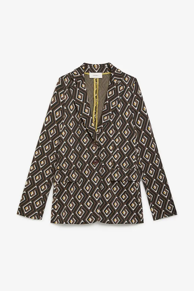 Women Malparmi Jackets A Maze Jacquard SingleBreasted Jacket Brownyellowblack