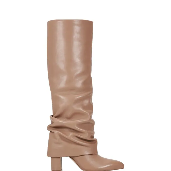 Women Marc Fisher Boots and Booties Lalita Foldover Dress Boot Light Natural Leather