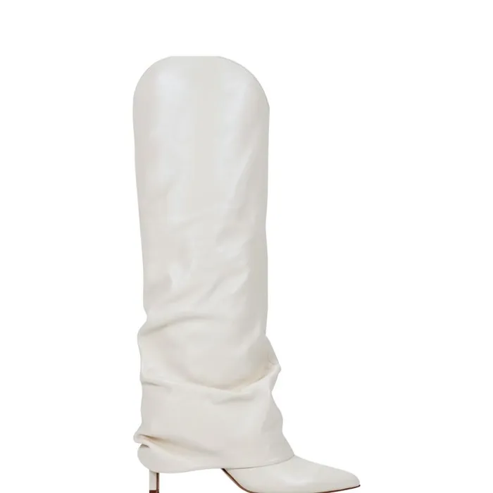 Women Marc Fisher Boots and Booties Nairine Foldover Dress Boot White Leather