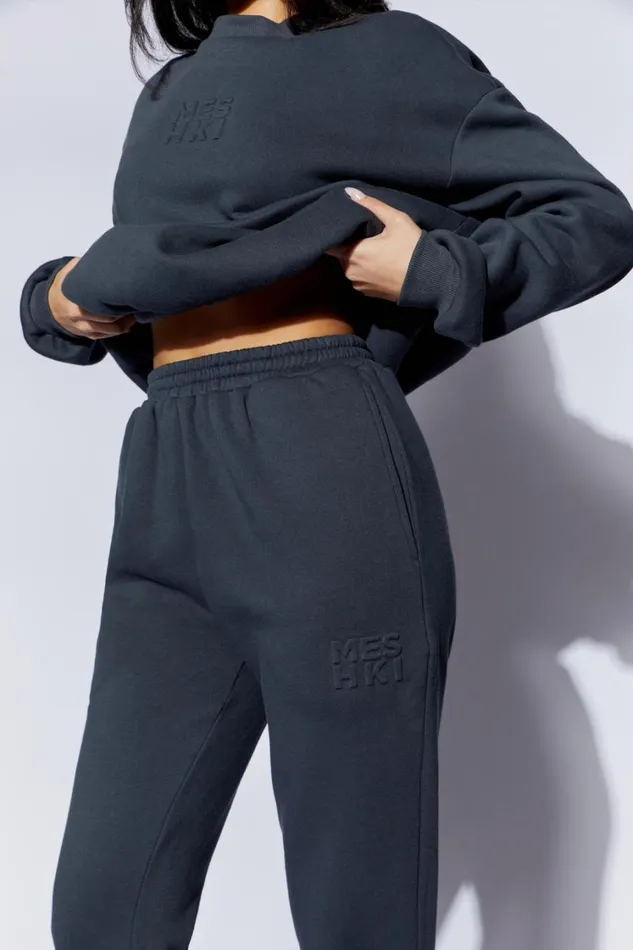 Women Meshki Bottoms Emery Embossed Fleeceback Joggers 8211 Charcoal