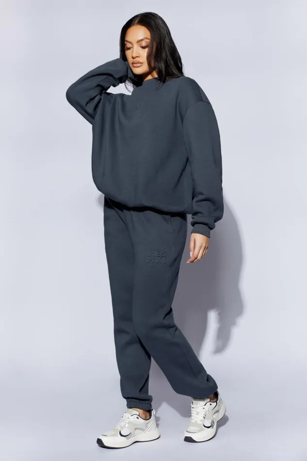 Women Meshki Bottoms Emery Embossed Fleeceback Joggers 8211 Charcoal