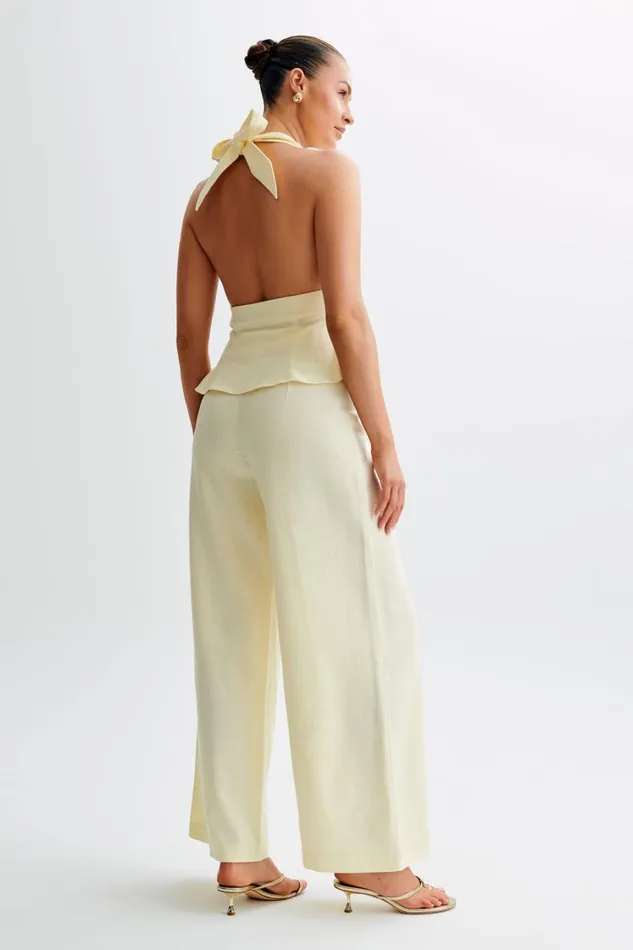 Women Meshki Bottoms Franca Linen Wide Leg Pant 8211 Lemon Sherbet