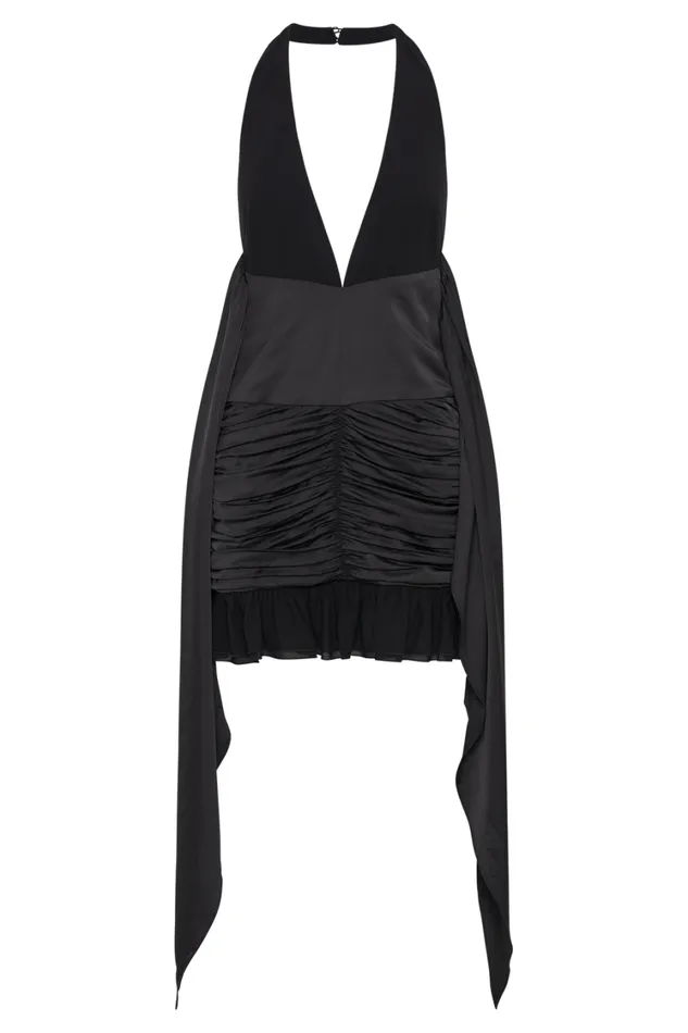 Women Meshki Dresses Ambrosi Satin Chiffon Mini Dress 8211 Black