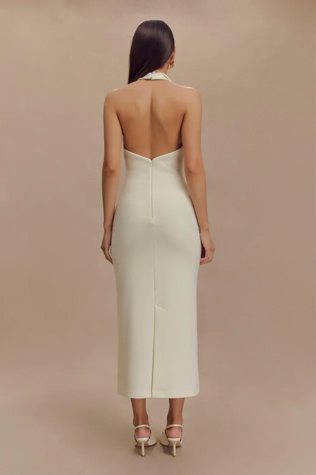 Women Meshki Dresses Annita Crepe Halter Midi Dress 8211 Ivory
