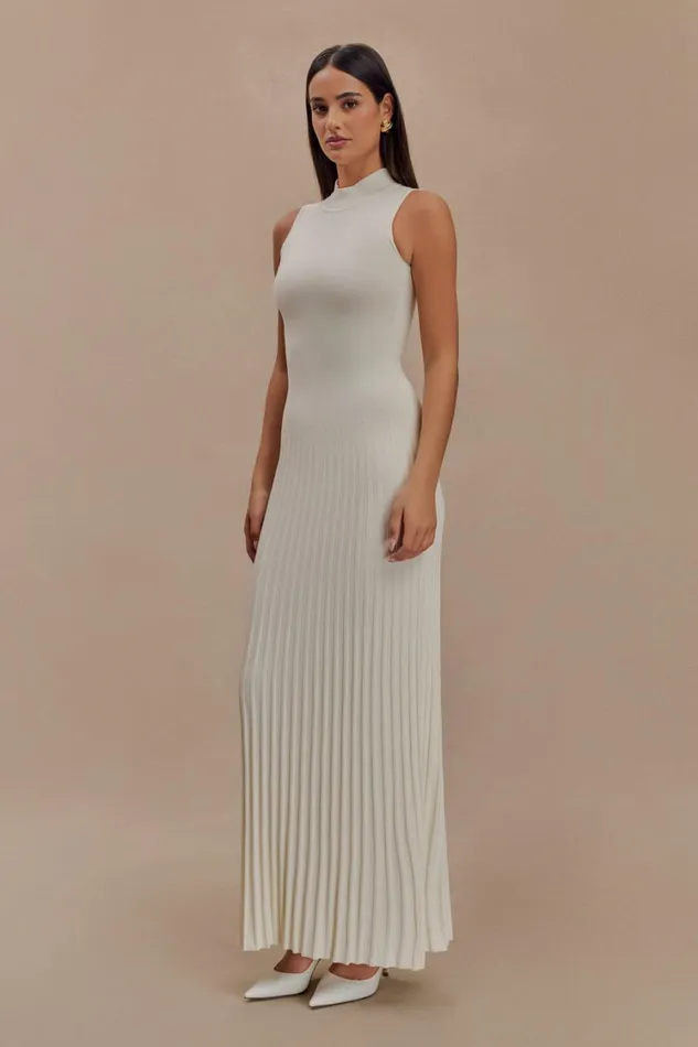 Women Meshki Dresses Mavis High Neck Pleated Maxi Dress 8211 Ivory