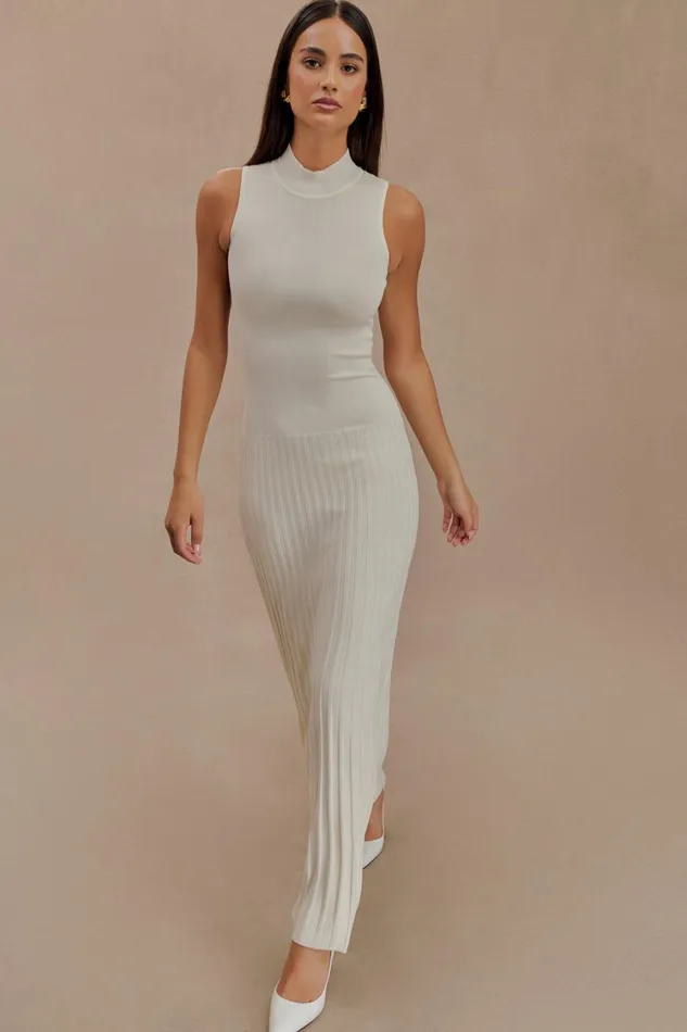 Women Meshki Dresses Mavis High Neck Pleated Maxi Dress 8211 Ivory
