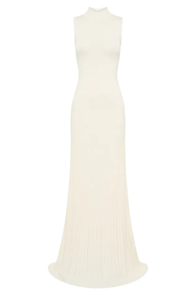 Women Meshki Dresses Mavis High Neck Pleated Maxi Dress 8211 Ivory