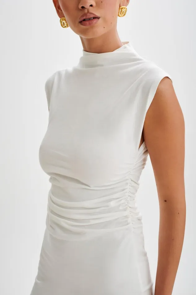 Women Meshki Dresses Melania High Neck Mini Dress 8211 White